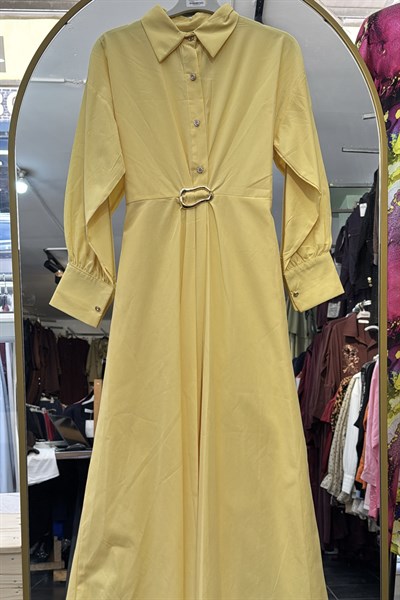 Poplin Tokalı Elbise SARI