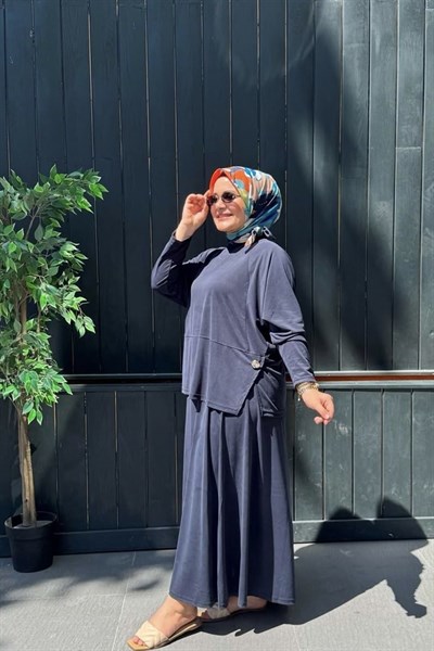 Sendy Kumaş Yandan Düğmeli Takım LACİVERT