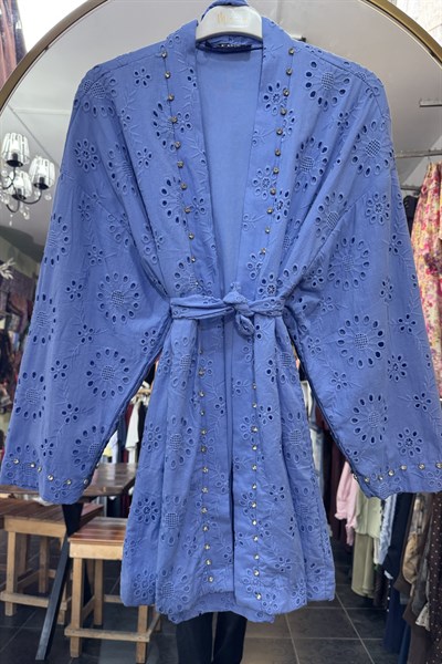 Zımba Taş Detay Fisto Kimono MAVİ