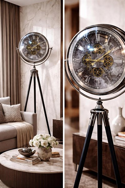 169 Cm Tripod Ayaklı Hareketli Çark Mekanizmalı Dekoratif Saat – 49 Cm Salon Ofis Yer Saati