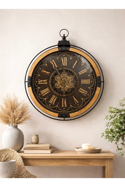 Büyük Duvar Saati 70 cm Metal | Hareketli Çarklı Duvar Saati