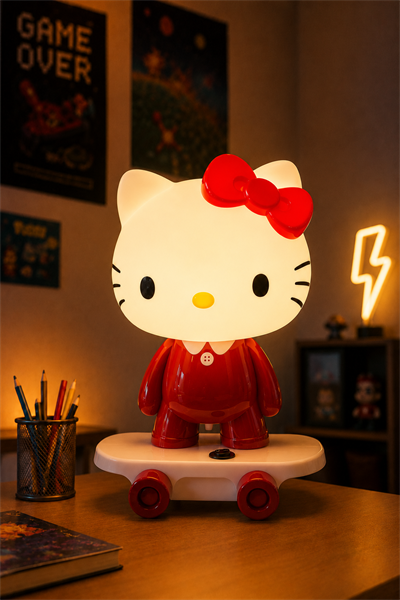 Çocuk Odası Hello Kitty Figürlü Gece Lambası Kırmızı│ Sevimli Bebek Odası Masa Lambası 32cm