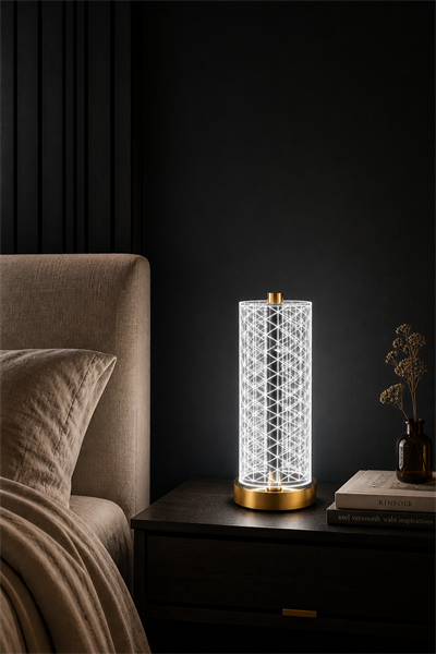 Geometrik Desenli Silindir LED Masa Lambası – 3 Işık Modlu Modern Abajur