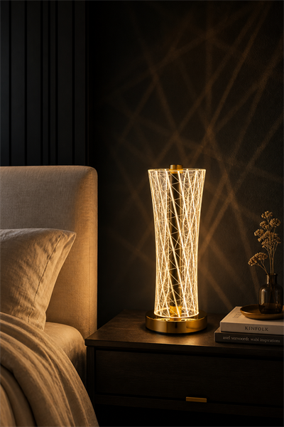 Konik Form Çizgili LED Masa Lambası – 3 Işık Modlu Modern Dekoratif Abajur