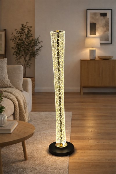 LED Lambader 3 Işık Modlu 126 cm Modern Ayaklı Lamba Kristal Gold Parçacıklı Gövdeli Salon Lambası
