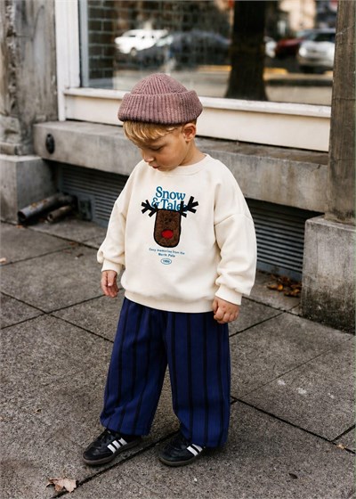 Erkek Çocuk Nakış Baskılı Sweatshirt Çizgili Pantolon Alt Üst Takım