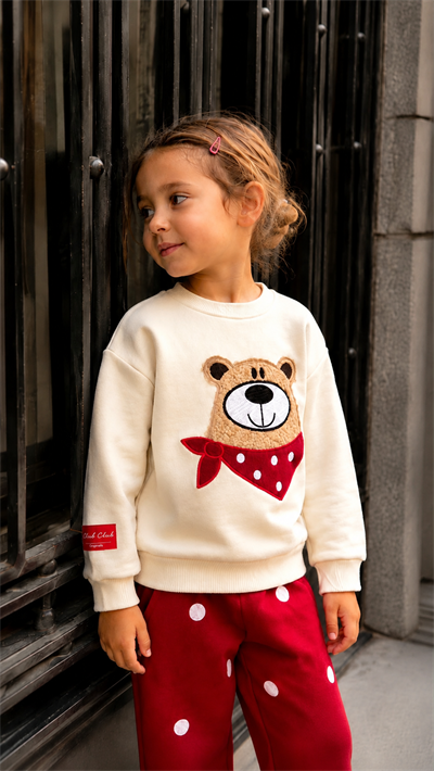 Kız Çocuk Nakış Baskılı Sweatshirt Alt  baskılı Pantolon Alt Üst Eşofman Takım