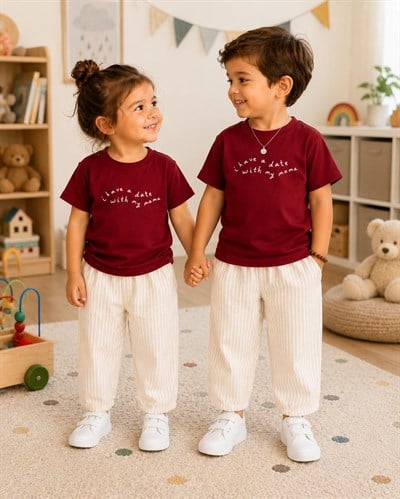 Unisex Gabardin Dokuma Pantolon Ön Arka Yazı Baskılı T-shirt Alt Üst Takım