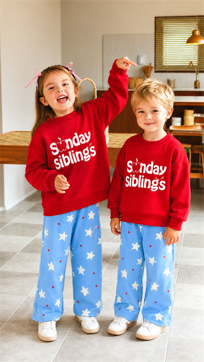 Unisex Ön Arka Baskılı Sweatshirt Yıldız Baskılı Alt Üst Takım