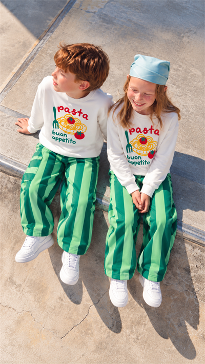 Unisex Pasta Yazı Baskılı Sweatshirt Çizgili Eşofman 3 iplik Alt Üst Takım