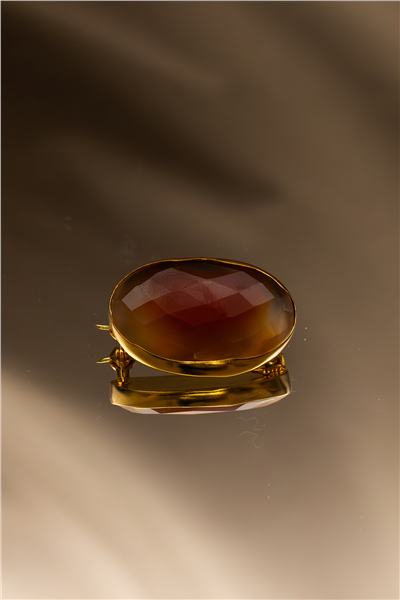 Oval Açık Akik Pirinç Altın Kaplama Broş