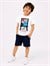 Cg Kids Baskılı T-Shirt ve Lacivert Müslin Şort Erkek Çocuk Alt Üst Takım