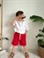 Cg Kids Kaktüs Nakışlı Müslin Hakim Yaka Gömlek Alt Ince Keten Kaktüs Baskılı Kırmızı Şort Erkek Çocuk Alt Üst Takım