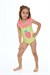Cg Kids Kız Çocuk Fırfır Yaka Arkası Çapraz Yeşil Çizgili Pembe Çilek Desen Detaylı Mayo Bikini