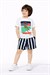 Cg Kids Malibu Kabartma Baskılı Tshirt Çizgili Lacivert Şort ile Süper Kalite