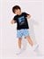 Cg Kids Palmiye Baskılı Siyah T-Shirt ve Damalı Şortlu Erkek Çocuk Alt Üst Takım - Pamuklu Yazlık Çocuk Kombini