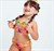 Cg Kids Renkli Desenli Fırfırlı Boyundan Bağlamalı Kız Çocuk Bikini Takım