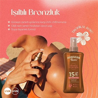 Hawaiian Tropic Glowing Protection Dry Spray Oil SPF15 Koruyucu & Bronzlaştırıcı Yağ 200 ml