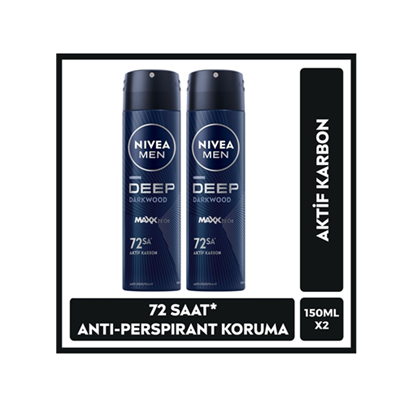 IVEA MEN Erkek Sprey Deodorant Deep Darkwood 150ml, 72 Saat Anti-Perspirant Ter ve Ter Kokusuna Karşı Koruma, x 2 Adet