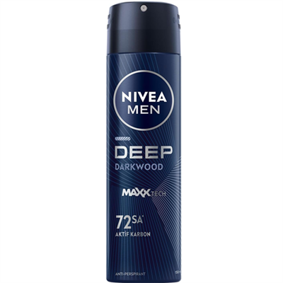 IVEA MEN Erkek Sprey Deodorant Deep Darkwood 150ml, 72 Saat Anti-Perspirant Ter ve Ter Kokusuna Karşı Koruma, 
