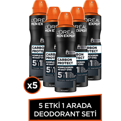LOreal Paris Men Expert Carbon Protect Anti Perspirant Sprey Deodorant 150 ml x 5 adet