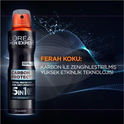 LOreal Paris Men Expert Carbon Protect Anti Perspirant Sprey Deodorant 150 ml x 5 adet