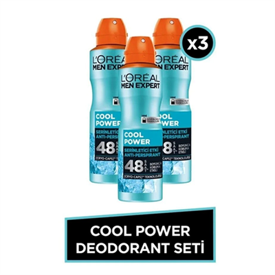 LOreal Paris Men Expert Cool Power Anti Perspirant Serinletici Etki Erkek Sprey Deodorant 150 ml x 3 Adet