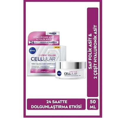 Nivea Expert Filler Yoğun Yaşlanma Karşıtı Gündüz Bakım Kremi 50ml, SPF30 Güneş Koruması, Hyaluronik Asit