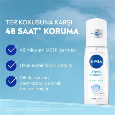 Nivea Kadın Pump Sprey Deodorant Fresh Natural 75ml, Ter Kokusuna Karşı 48 Saat Koruma, Ferahlık