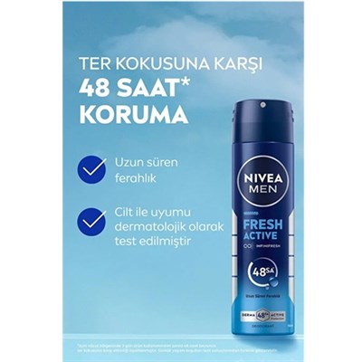 Nivea Men Erkek Sprey Deodorant Fresh Active 150 ml ve Mini Roll-On Fresh Active 25 ml
