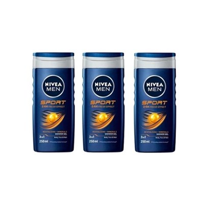 NIVEA Men Sports Duş Jeli 250 ml, x 3 adet