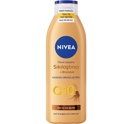 NIVEA Q10 Sıkılaştırıcı Ve Bronzlaştırıcı Vücut Losyonu 250ml, Kademeli Doğal Bronzluk, 7 Günde Sıkı Cilt, Açık ve Buğday Tenli Ciltler