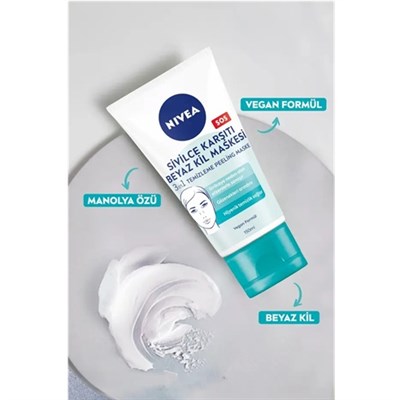 Nivea Sivilce Karşıtı Beyaz Kil Maskesi 150 ml, Gözenek ve Siyah Nokta Arındırıcı