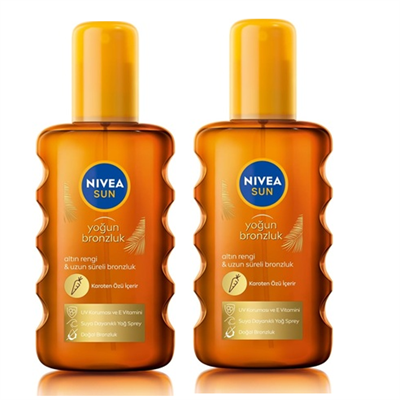 Nivea Sun Karoten Özlü Yoğun Bronzlaştırıcı Güneş Yağ Sprey Vitamini,Doğal Bronzluk 200 ml x 2 Adet