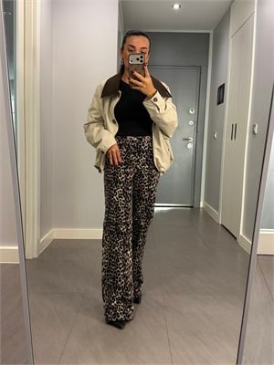 Leopar Desen Lycralı Jean