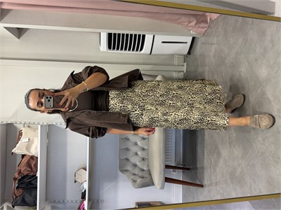 Leopar Desen Saten Etek