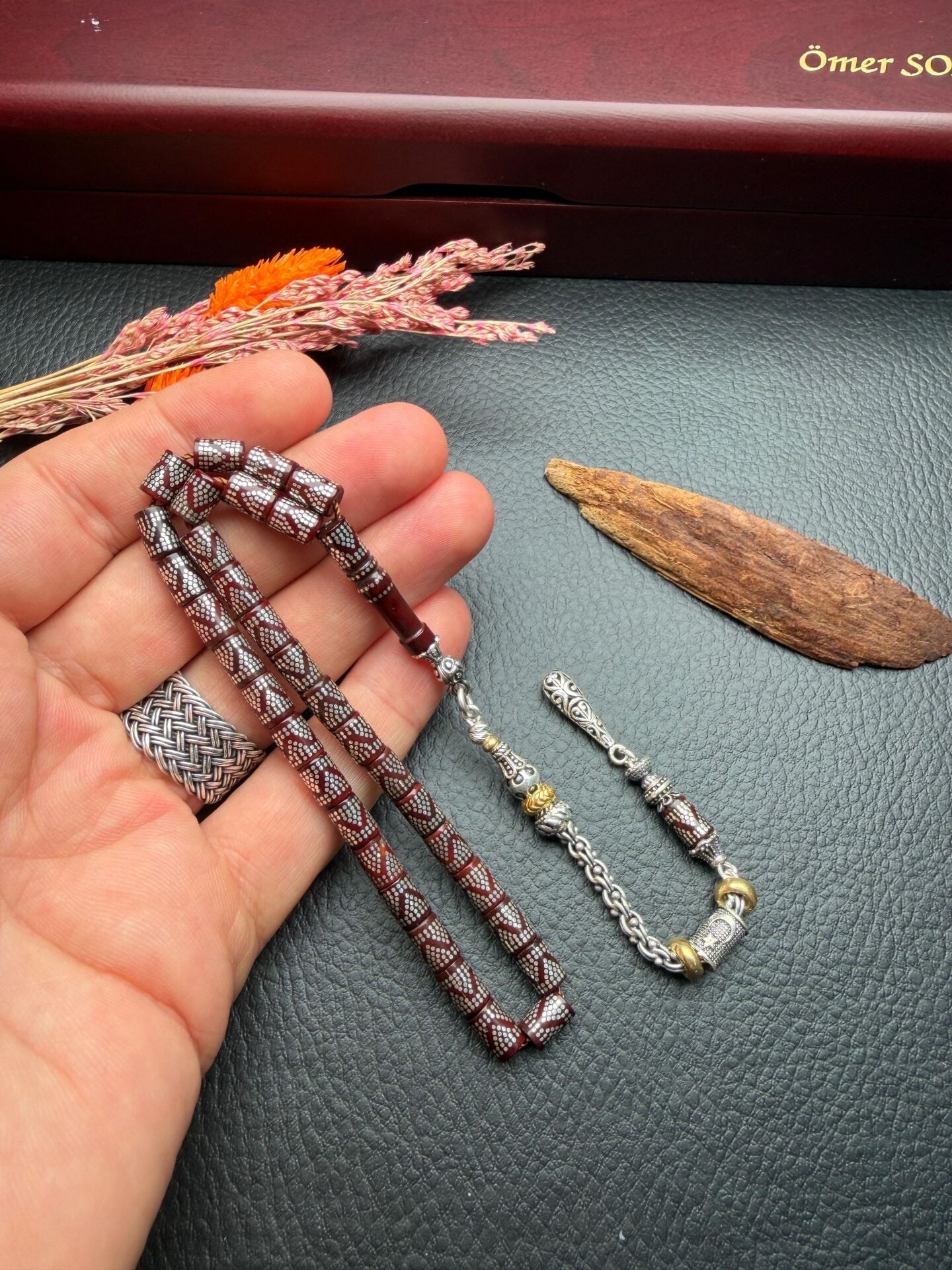 Kesme Model Gümüş  İşlemeli Kuka Tesbih