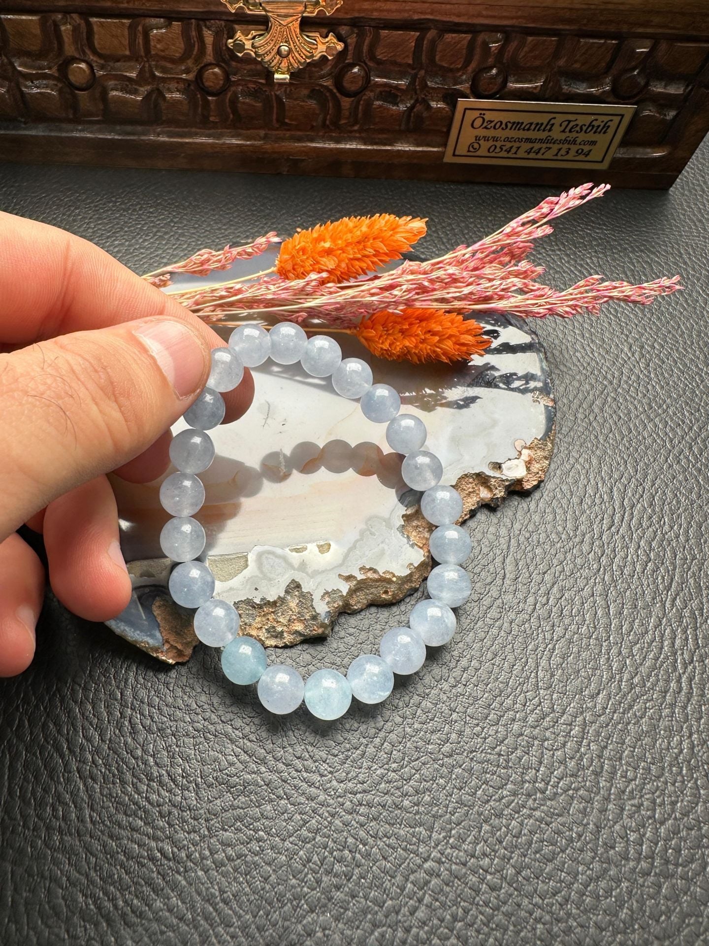 Küre Model Aquamarin Doğal Taş Bileklik