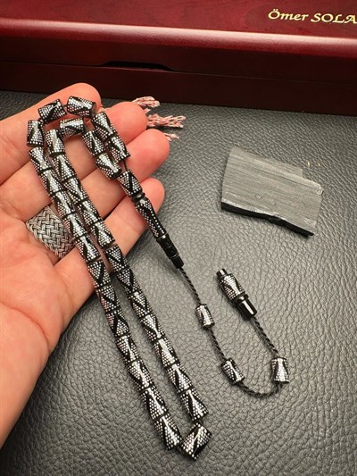 Kesme Model Gümüş Yarma Erzurum Oltu Taşı Tesbih