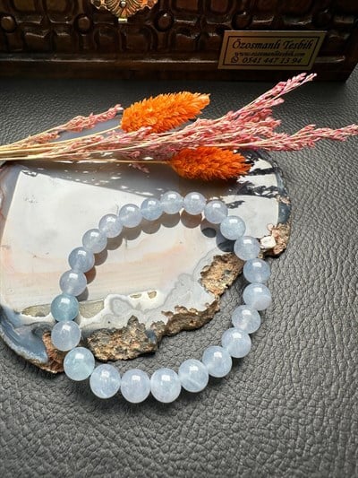 Küre Model Aquamarin Doğal Taş Bileklik