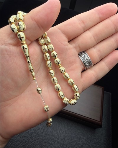 Ayasofya Model  Beyaz Gold Renk Küçük Boy Gümüş Tesbih