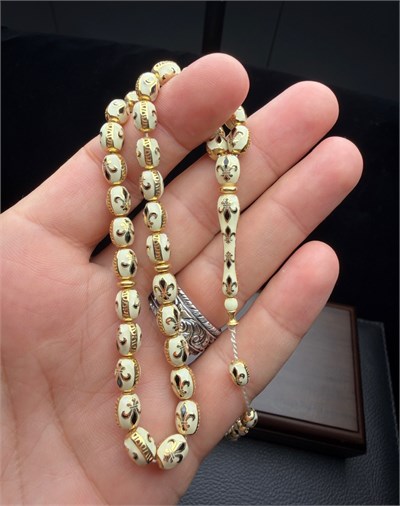 Ayasofya Model  Beyaz Gold Renk Küçük Boy Gümüş Tesbih