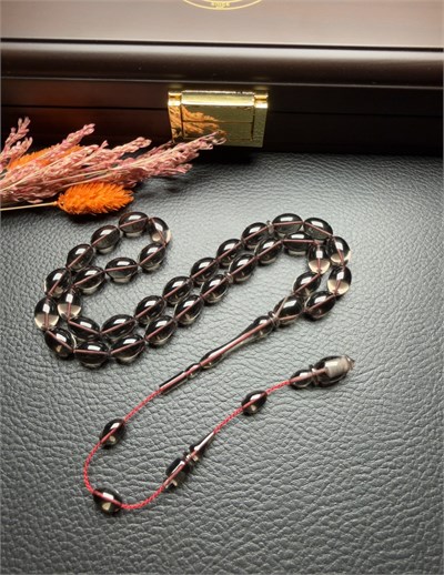 Şeffaf Füme Renk Beyzi Model Ateş Kehribar Tesbih