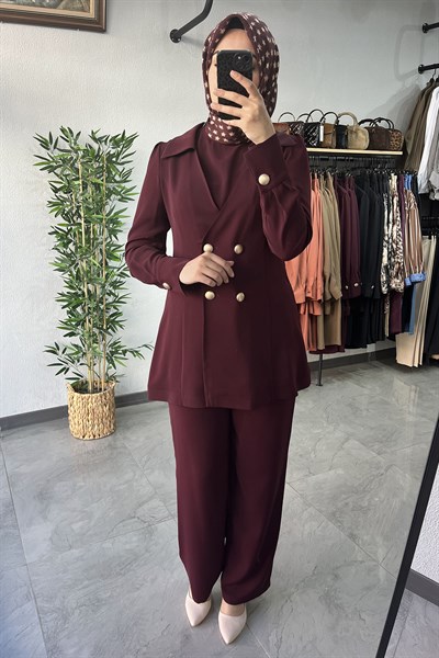 Esswaap 3lü PantolonluTakım Bordo