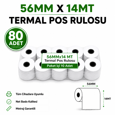 56MM x 14MT 80 Adet Yazarkasa / Termal Pos Rulosu 