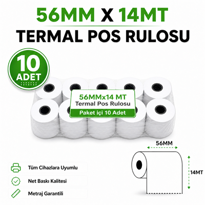 56MMx14MT 10 Adet Yazarkasa / Termal Pos Rulosu 
