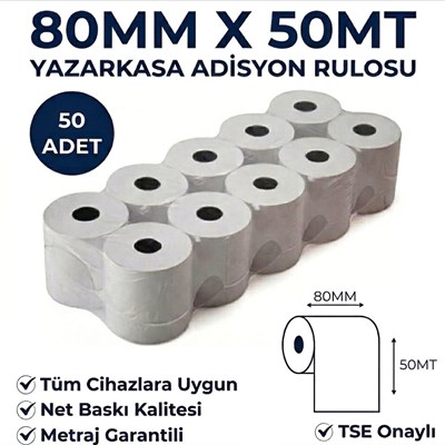 Yazarkasa / Termal Adisyon Fişi Pos Rulosu 80 MM x 50 MT 50 Adet