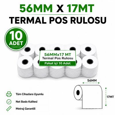 Yazarkasa / Termal Pos Rulosu 56 MM x 17 MT 10 Adet