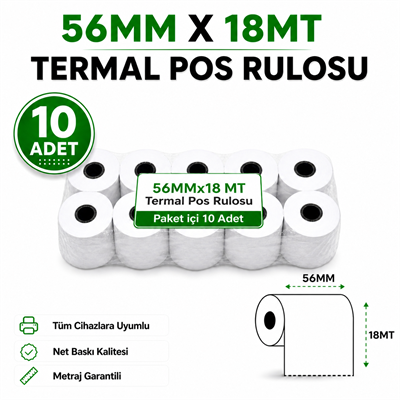 Yazarkasa / Termal Pos Rulosu 56 MM x 18 MT 10 Adet