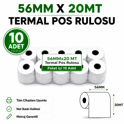 Yazarkasa / Termal Pos Rulosu 56 MM x 20 MT 10 Adet